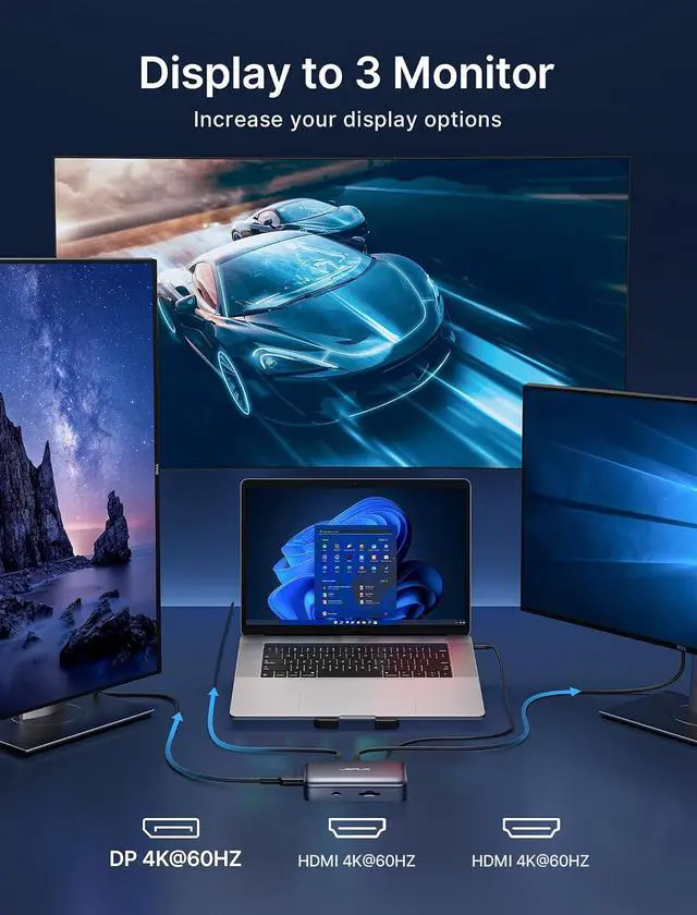 Alt view image 4 of 7 - 12 in 1 USB C Docking Station 3 Monitors for MacBook/Dell/HP/Lenovo/Steam Deck/Portable Monitor, Laptop Docking Station with 4K DP, 4K HDMI*2, 100W PD, USB 3.0, 1000Mbps Ethernet, SD/TF