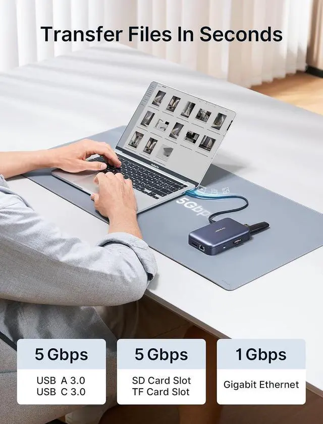 Alt view image 7 of 7 - 12 in 1 USB C Docking Station 3 Monitors for MacBook/Dell/HP/Lenovo/Steam Deck/Portable Monitor, Laptop Docking Station with 4K DP, 4K HDMI*2, 100W PD, USB 3.0, 1000Mbps Ethernet, SD/TF