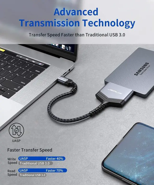 Alt view image 3 of 7 - SATA to USB C Cable, USB C 3.1 to 2.5 SATA III Hard Driver Adapter Aluminum Shell External Converter Compatible with SSD/HDD Data Transfer-Grey (Pack of 2)