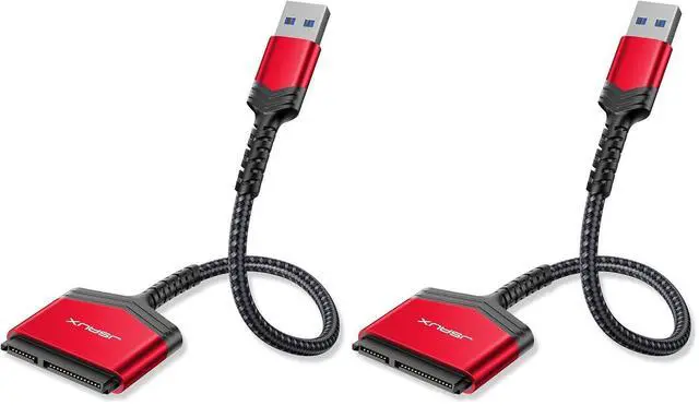Main image of SATA to USB A Cable, USB A 3.0 to 2.5 SATA III Hard Drive Adapter Aluminum Shell Nylon Cord External Converter for SSD/HDD Data Transfer-Red (Pack of 2)