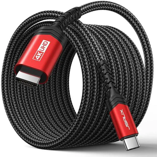 Main image of USB C to HDMI Cable 13ft | 4K@60Hz | USB 3.1 Type C to HDMI 2.0 Cord for Home Office, Compatible with Thunderbolt 3/4, iPhone 16 Pro Max, MacBook Pro/Air, Galaxy S8 to S23, iPad Pro, iMac -Red
