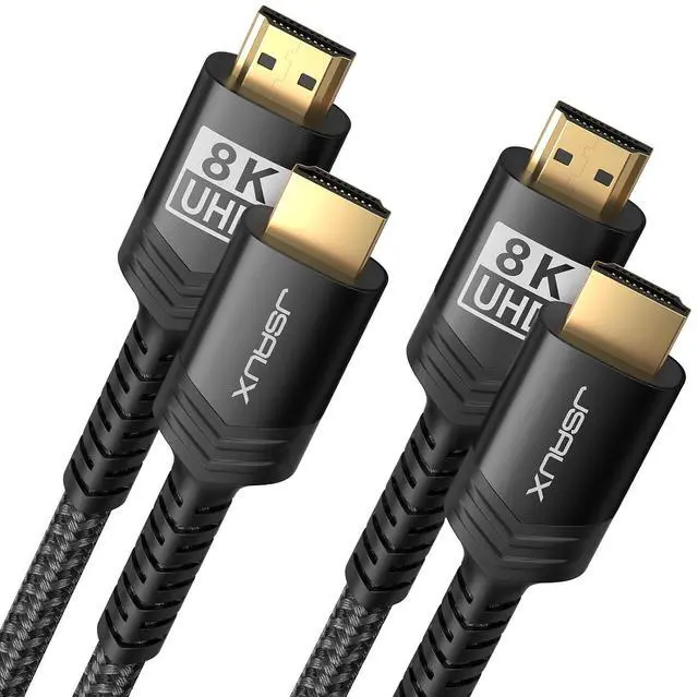 Main image of 8K HDMI Cable 2.1 2 Pack 15ft, 48Gbps Ultra High Speed HDMI Cable Braided Cord (4K@144Hz, 4K@120Hz, 8K@60Hz) HDCP 2.2&2.3 HDR 10 eARC ARC, Compatible with Switch 2/PS5/Laptop/Monitor/HDTV/-Black