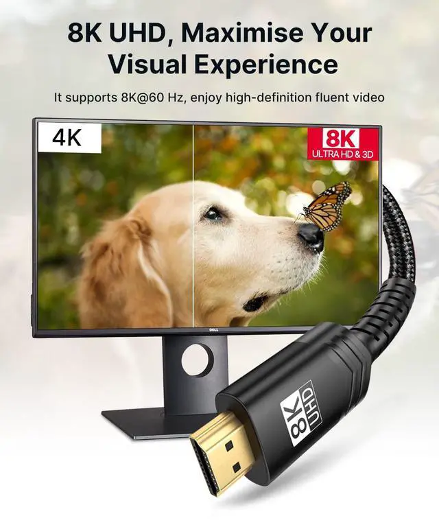 Alt view image 2 of 7 - 8K HDMI Cable 2.1 2 Pack 15ft, 48Gbps Ultra High Speed HDMI Cable Braided Cord (4K@144Hz, 4K@120Hz, 8K@60Hz) HDCP 2.2&2.3 HDR 10 eARC ARC, Compatible with Switch 2/PS5/Laptop/Monitor/HDTV/-Black