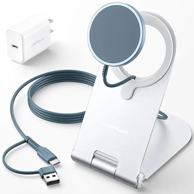 Alt view image 2 of 7 - Magnetic Wireless Charger Compatible with MagSafe Charger iPhone 16/15/14/13/12 Series, Wireless Mag Safe Charging Pad (Blue) with 20W PD Adapter and Desktop Stand