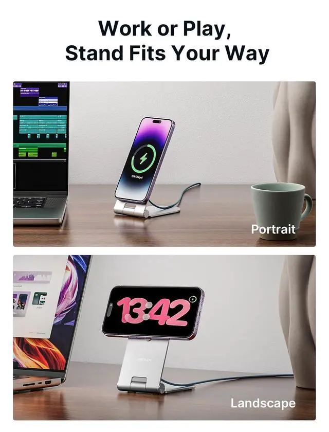 Alt view image 4 of 7 - Magnetic Wireless Charger Compatible with MagSafe Charger iPhone 16/15/14/13/12 Series, Wireless Mag Safe Charging Pad (Blue) with 20W PD Adapter and Desktop Stand