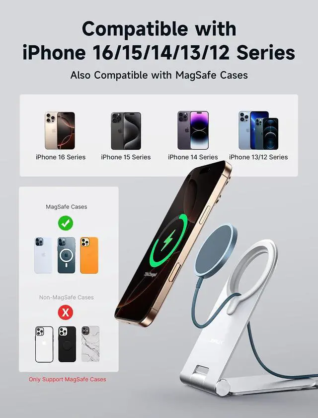 Alt view image 6 of 7 - Magnetic Wireless Charger Compatible with MagSafe Charger iPhone 16/15/14/13/12 Series, Wireless Mag Safe Charging Pad (Blue) with 20W PD Adapter and Desktop Stand