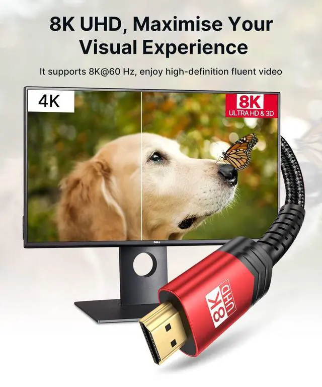 Alt view image 2 of 7 - 8K HDMI Cable 2.1 6ft 6 Pack, 48Gbps High Speed HDMI Cable Braided HDMI Cord, 4K 120Hz 144Hz, 8K 60Hz, Ultra HD, 2K, 1080P, 3D, eARC Compatible with Laptop UHD TV Gaming Monitor PS5 PS4 -Red