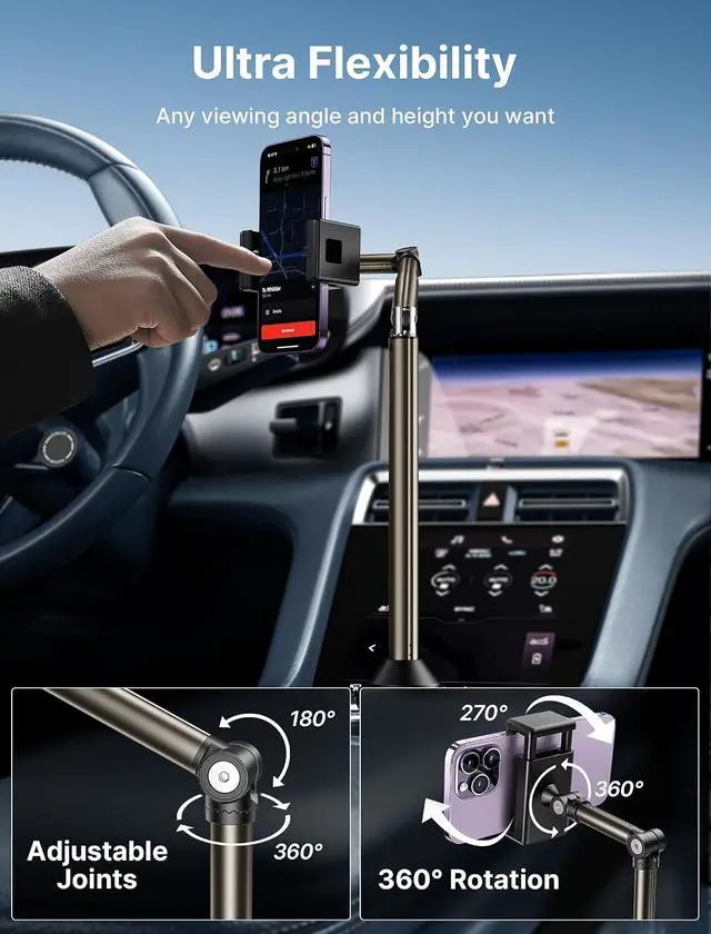 Alt view image 3 of 7 - Car Cup Holder Cellphone Mount, Metal Long-Arm Ultra Stable Phone Holder for Car Cupholders - Adjustable for iPhone 16 15 Pro Max 13 12 11, Samsung Galaxy S24 S23 Ultra, Google Pixel 9 Pro