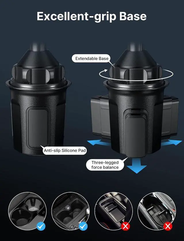 Alt view image 5 of 7 - Car Cup Holder Cellphone Mount, Metal Long-Arm Ultra Stable Phone Holder for Car Cupholders - Adjustable for iPhone 16 15 Pro Max 13 12 11, Samsung Galaxy S24 S23 Ultra, Google Pixel 9 Pro