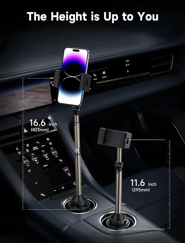 Alt view image 2 of 7 - Car Cup Holder Cellphone Mount, Metal Long-Arm Ultra Stable Phone Holder for Car Cupholders - Adjustable for iPhone 16 15 Pro Max 13 12 11, Samsung Galaxy S24 S23 Ultra, Google Pixel 9 Pro