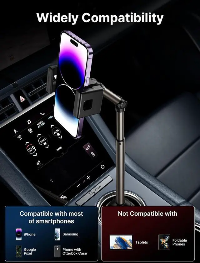 Alt view image 7 of 7 - Car Cup Holder Cellphone Mount, Metal Long-Arm Ultra Stable Phone Holder for Car Cupholders - Adjustable for iPhone 16 15 Pro Max 13 12 11, Samsung Galaxy S24 S23 Ultra, Google Pixel 9 Pro