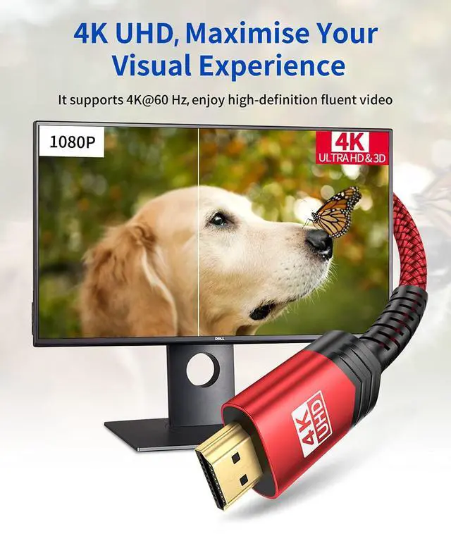 Alt view image 2 of 7 - 4K Long HDMI Cable 2 Pack 25 ft 18Gbps High Speed HDMI 2.0 Braided Cord, 4K 60Hz HDR, 2K 1440P 144Hz, 1080p, HDCP 2.2, 3D, ARC, Ethernet Compatible with Monitor Smart TV PC PS5 PS4 Blu-ray -Red