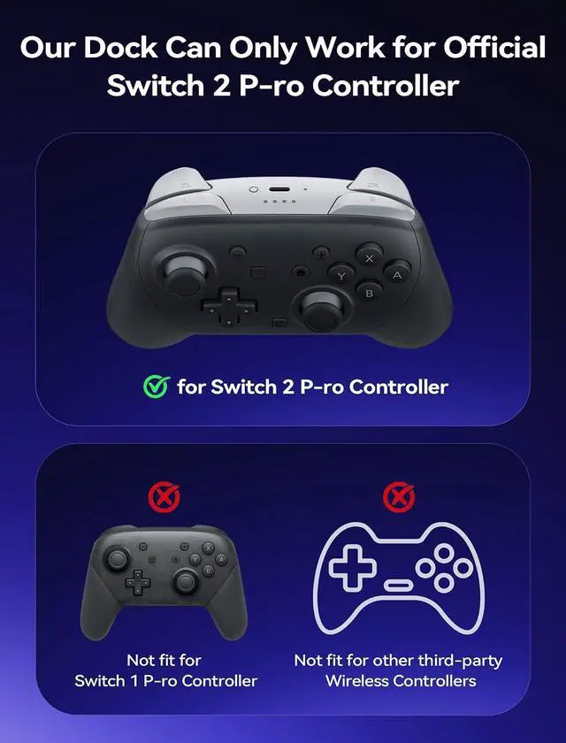 Alt view image 4 of 7 - 5 in 1 Charging Dock for Switch 2 Pro Controller & Switch 1/2 Joypad, Foldable for Easy Storage, Durable PC+ABS Material, LED Indicators, Holds 4 Game Cards & 4 SD Cards, Includes 1.5m Cable