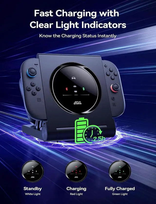 Alt view image 5 of 7 - 5 in 1 Charging Dock for Switch 2 Pro Controller & Switch 1/2 Joypad, Foldable for Easy Storage, Durable PC+ABS Material, LED Indicators, Holds 4 Game Cards & 4 SD Cards, Includes 1.5m Cable