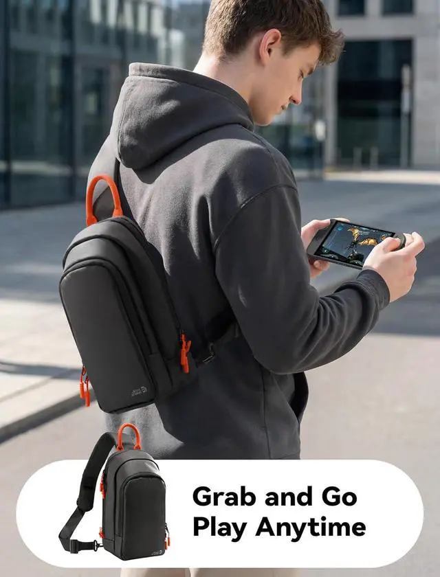 Alt view image 7 of 7 - Sling Bag for Switch 2, ROG Xbox Ally X, Steam Deck, Protective Crossbody Travel Case for Handheld Console and Accessories with Joystick Guard Design, Large Capacity, 3 Compartments