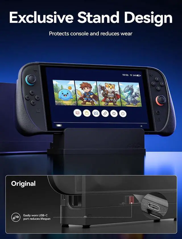 Alt view image 6 of 7 - Extender Cable with Stand for Switch 2 Dock, 35cm USB C Extension Cable for Thick Protective Cases, Fast Charging, 10Gbps Data, 4K@60Hz Video Output, 1:1 Dock Function Restore, Passive Cooling