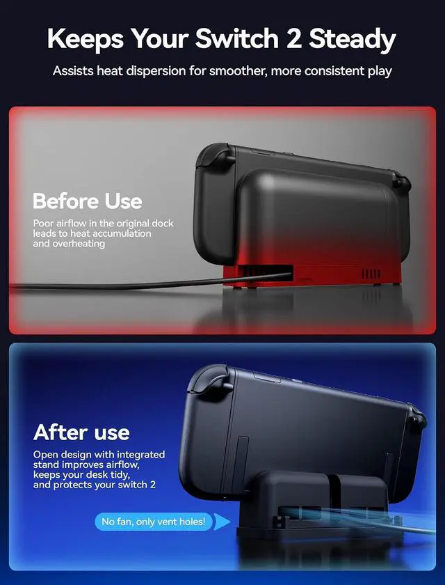 Alt view image 7 of 7 - Extender Cable with Stand for Switch 2 Dock, 35cm USB C Extension Cable for Thick Protective Cases, Fast Charging, 10Gbps Data, 4K@60Hz Video Output, 1:1 Dock Function Restore, Passive Cooling