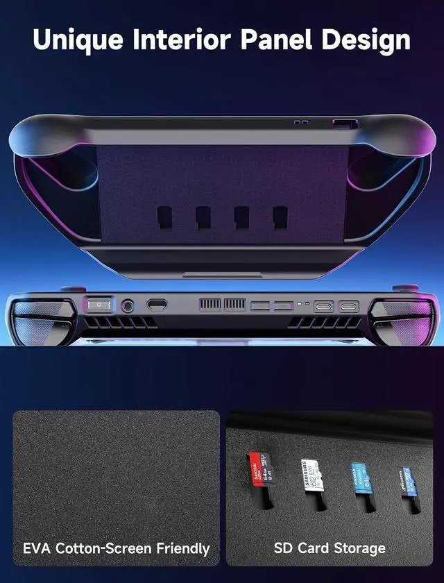 Alt view image 6 of 7 - PC0109 ModCase for ASUS ROG Ally (2023) Only, Protective Case with Detachable Front Cover, 4 MicroSD Card Slots, 2 Accessory Straps, Black