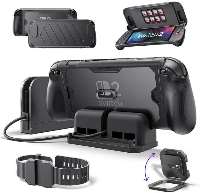 Main image of PC0121 Protective Case for Nintendo Switch 2, 360° Full-Body Shockproof ModCase with Front Cover, Back Shell, Metal Kickstand, Silicone Strap, Base Stand & Extender, Ergonomic Design - Dock Set