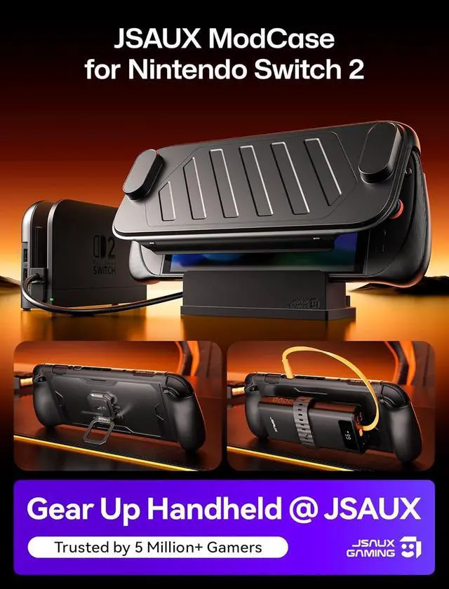 Alt view image 2 of 7 - PC0121 Protective Case for Nintendo Switch 2, 360° Full-Body Shockproof ModCase with Front Cover, Back Shell, Metal Kickstand, Silicone Strap, Base Stand & Extender, Ergonomic Design - Dock Set