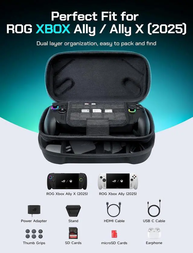 Alt view image 3 of 7 - Carrying Case for ROG Xbox Ally X, 3-in-1 Accessories Bundle with 2 Screen Protectors + Alignment Frame, 6 Thumb Grips, Dual-Layer Portable Travel Bag, All-in-One Protection for ROG Xbox Ally