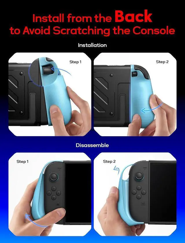 Alt view image 2 of 7 - Split Protective Case for Nitendo Switch 2, TPU Middle Frame & PC Front Cover, Non-Slip Ergonomic Grip, Storage for 10 Game Cards, Supports Stand Use-PC0114(Blue & Orange)