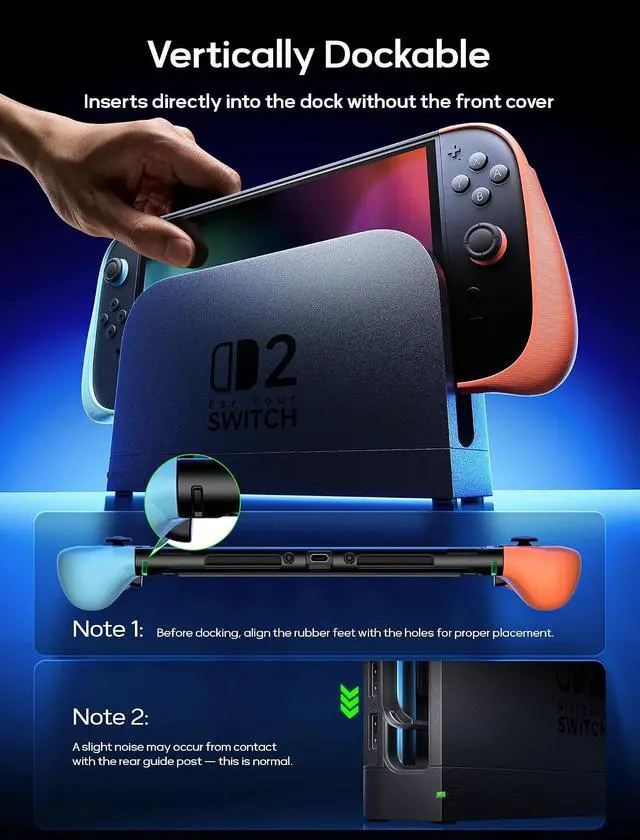 Alt view image 3 of 7 - Split Protective Case for Nitendo Switch 2, TPU Middle Frame & PC Front Cover, Non-Slip Ergonomic Grip, Storage for 10 Game Cards, Supports Stand Use-PC0114(Blue & Orange)