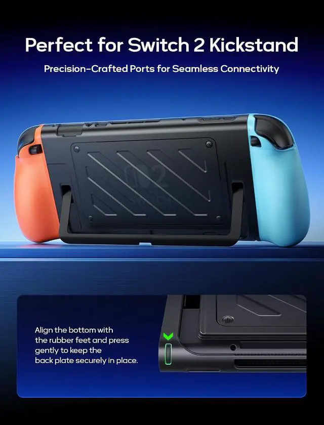 Alt view image 4 of 7 - Split Protective Case for Nitendo Switch 2, TPU Middle Frame & PC Front Cover, Non-Slip Ergonomic Grip, Storage for 10 Game Cards, Supports Stand Use-PC0114(Blue & Orange)