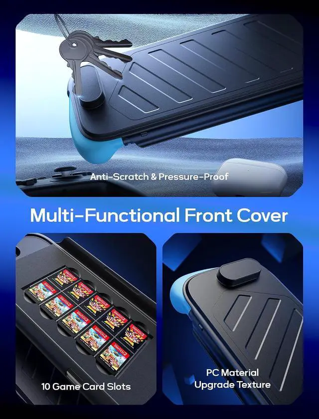 Alt view image 6 of 7 - Split Protective Case for Nitendo Switch 2, TPU Middle Frame & PC Front Cover, Non-Slip Ergonomic Grip, Storage for 10 Game Cards, Supports Stand Use-PC0114(Blue & Orange)