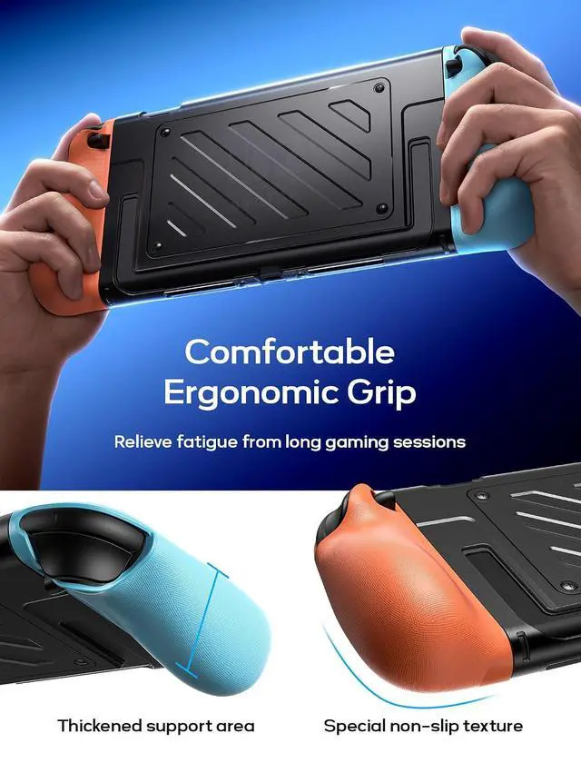 Alt view image 7 of 7 - Split Protective Case for Nitendo Switch 2, TPU Middle Frame & PC Front Cover, Non-Slip Ergonomic Grip, Storage for 10 Game Cards, Supports Stand Use-PC0114(Blue & Orange)