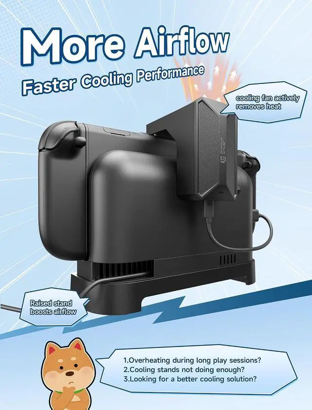 Alt view image 2 of 7 - Cooling Fan and Ventilated Stand Set for Switch 2, Dock Mode Cooling Support, Stepless Fan Speed Control, Improved Airflow, Reduce Heat Build-Up, Game Card Storage Slots (GP0203)