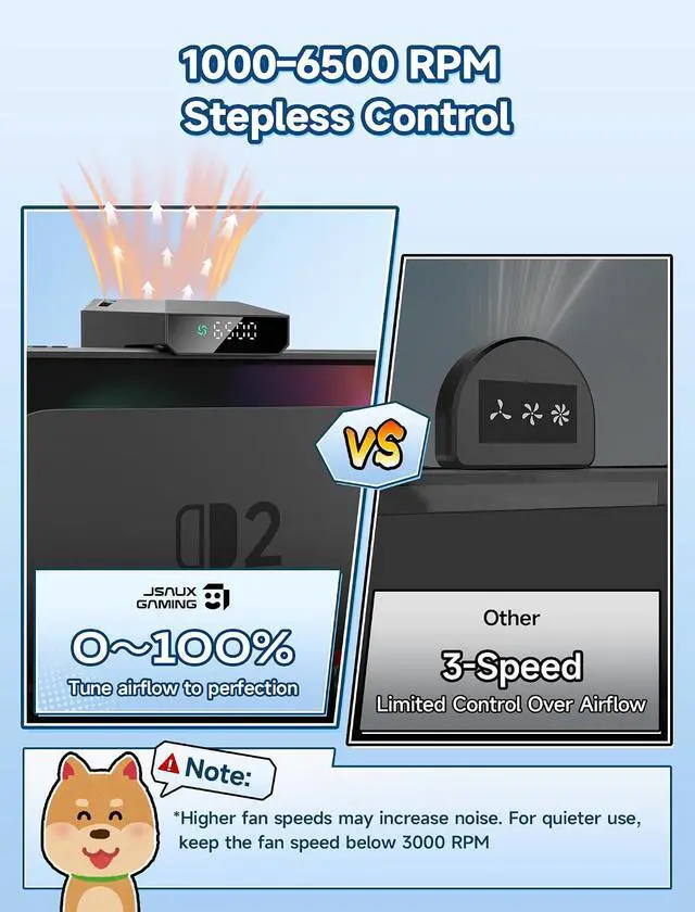 Alt view image 4 of 7 - Cooling Fan and Ventilated Stand Set for Switch 2, Dock Mode Cooling Support, Stepless Fan Speed Control, Improved Airflow, Reduce Heat Build-Up, Game Card Storage Slots (GP0203)