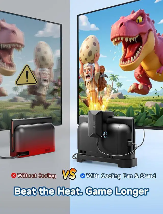 Alt view image 5 of 7 - Cooling Fan and Ventilated Stand Set for Switch 2, Dock Mode Cooling Support, Stepless Fan Speed Control, Improved Airflow, Reduce Heat Build-Up, Game Card Storage Slots (GP0203)