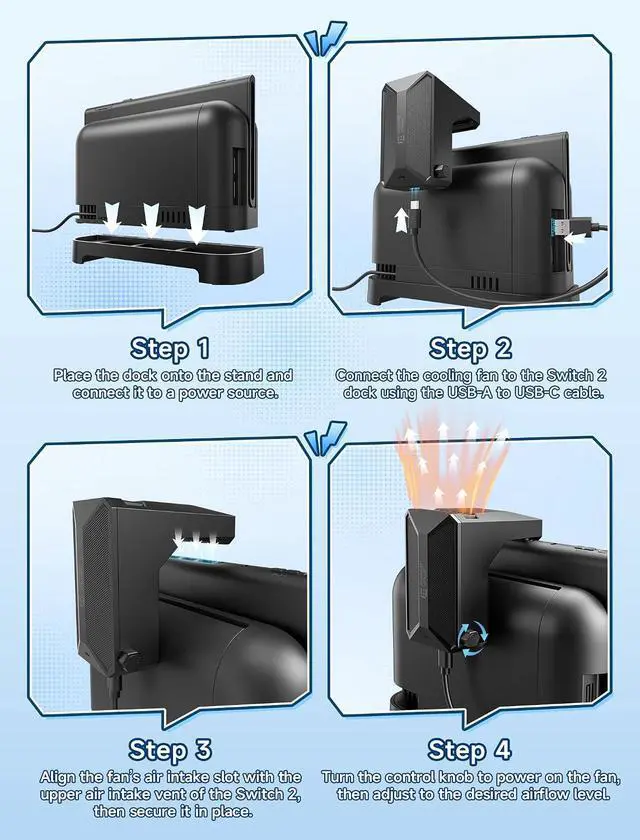 Alt view image 6 of 7 - Cooling Fan and Ventilated Stand Set for Switch 2, Dock Mode Cooling Support, Stepless Fan Speed Control, Improved Airflow, Reduce Heat Build-Up, Game Card Storage Slots (GP0203)
