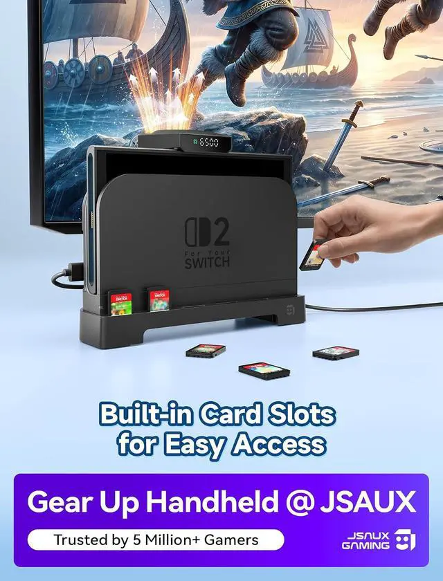 Alt view image 7 of 7 - Cooling Fan and Ventilated Stand Set for Switch 2, Dock Mode Cooling Support, Stepless Fan Speed Control, Improved Airflow, Reduce Heat Build-Up, Game Card Storage Slots (GP0203)