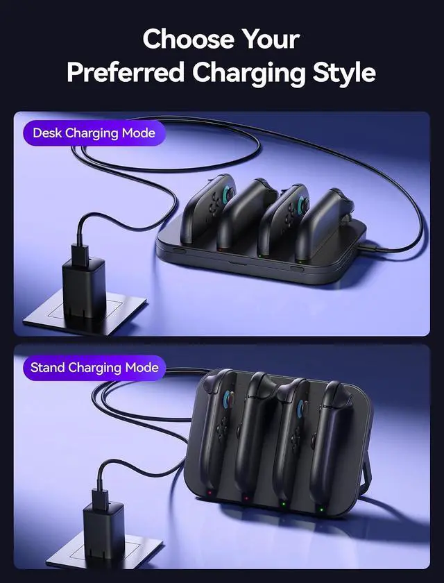 Alt view image 2 of 7 - Controller Charger for Nintendo Switch 2 Joycon, 4-in-1 Magnetic Charging Dock with Adjustable Stand & LED Indicator, Switch 2 Joycon Charger Station with 4.9FT USB C Cable
