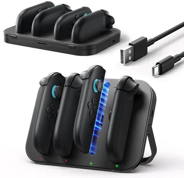 Main image of Controller Charger for Nintendo Switch 2 Joycon, 4-in-1 Magnetic Charging Dock with Adjustable Stand & LED Indicator, Switch 2 Joycon Charger Station with 4.9FT USB C Cable