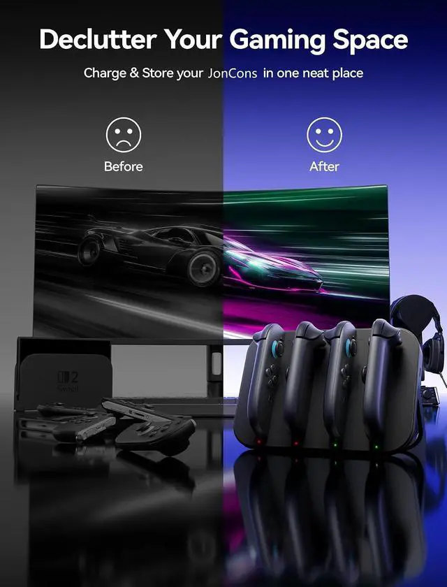 Alt view image 4 of 7 - Controller Charger for Nintendo Switch 2 Joycon, 4-in-1 Magnetic Charging Dock with Adjustable Stand & LED Indicator, Switch 2 Joycon Charger Station with 4.9FT USB C Cable