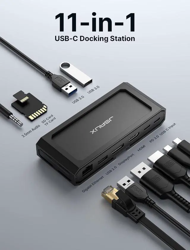 Alt view image 2 of 7 - 11 in 1 USB C Docking Station for Handheld Gaming, 8K HDMI and DisplayPort, 100W PD Pass Through, Gigabit Ethernet, USB C Data, 3 USB A, SD TF, 3.5mm Audio, Steam Deck, ROG Ally, MacBook-HB1101