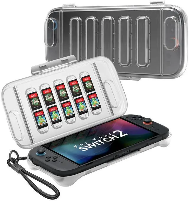 Main image of Protective Case for Nintendo Switch 2 (2025), Hard Carrying Shell, Slim & Portable, Dustproof, Built-in 10 Game Card Slot, Travel-Carry, Full Protection Cover Translucent Clear PC0116