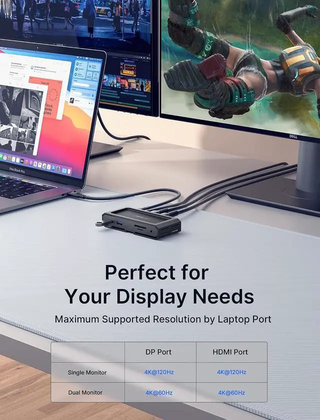 Alt view image 4 of 7 - 11 in 1 USB C Docking Station for Handheld Gaming, 8K HDMI and DisplayPort, 100W PD Pass Through, Gigabit Ethernet, USB C Data, 3 USB A, SD TF, 3.5mm Audio, Steam Deck, ROG Ally, MacBook-HB1101