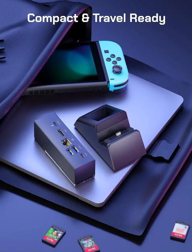 Alt view image 4 of 7 - Docking Station for Switch, 7-in-1 Portable TV Dock with 4K@120Hz HDMI, Gigabit Ethernet, USB A and USB C 3.1, 100W PD Charging, Travel Dock Compatible with Switch - HB0704