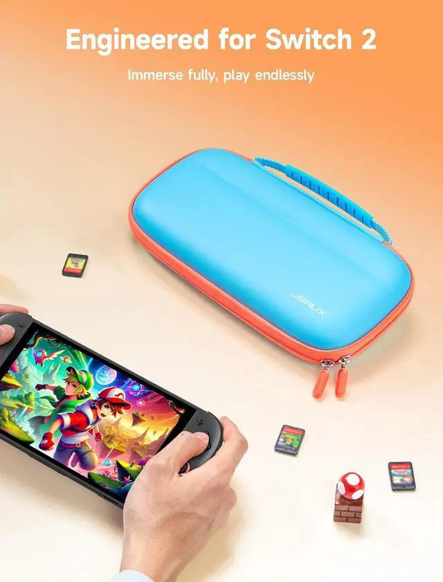 Alt view image 4 of 7 - Slim Carrying Case for Nintendo Switch 2 2025, Portable Switch 2 Case with 10 Game Slots, Protective Hard Shell for Travel and Storage, Blue