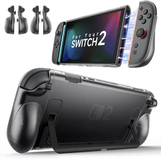 Main image of Protective Case for Nintendo Switch 2 (2025), Detachable JoyCon Covers, U-Shape Kickstand Cutout, Includes Large & Small Grip Set, Matte Anti-Scratch & Anti-Slip (Black)-PC0117