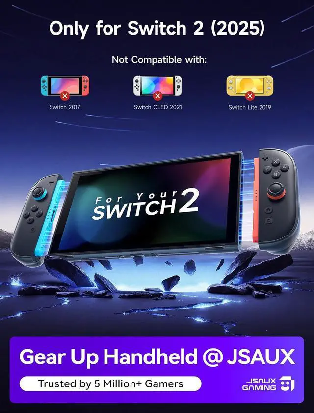 Alt view image 2 of 7 - Protective Case for Nintendo Switch 2 (2025), Detachable JoyCon Covers, U-Shape Kickstand Cutout, Includes Large & Small Grip Set, Matte Anti-Scratch & Anti-Slip (Black)-PC0117