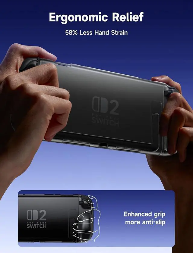 Alt view image 3 of 7 - Protective Case for Nintendo Switch 2 (2025), Detachable JoyCon Covers, U-Shape Kickstand Cutout, Includes Large & Small Grip Set, Matte Anti-Scratch & Anti-Slip (Black)-PC0117