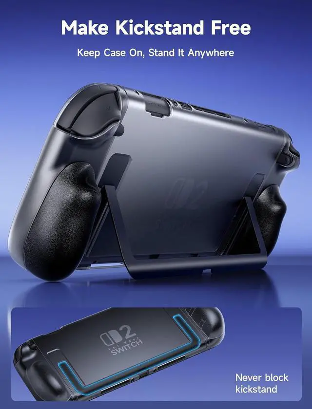 Alt view image 5 of 7 - Protective Case for Nintendo Switch 2 (2025), Detachable JoyCon Covers, U-Shape Kickstand Cutout, Includes Large & Small Grip Set, Matte Anti-Scratch & Anti-Slip (Black)-PC0117