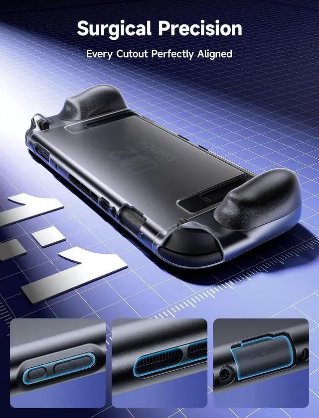 Alt view image 6 of 7 - Protective Case for Nintendo Switch 2 (2025), Detachable JoyCon Covers, U-Shape Kickstand Cutout, Includes Large & Small Grip Set, Matte Anti-Scratch & Anti-Slip (Black)-PC0117
