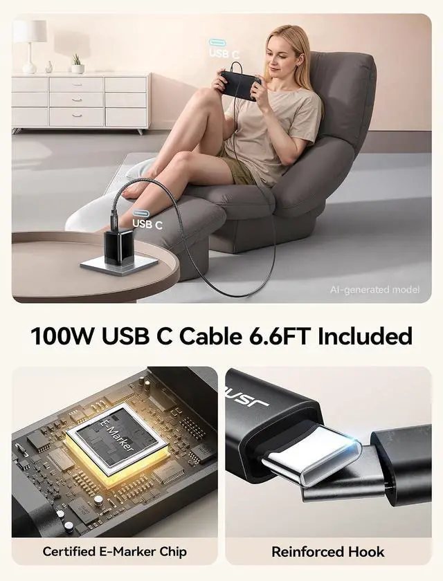 Alt view image 5 of 7 - 60W USB C Charger for Nintendo Switch 2 Support TV Mode, Portable GaN Charger with 6.6ft Cable, Fast Charging Compatible with Nintendo Switch/ROG Xbox Ally/Steam Deck/ROG Ally/iPhone 17