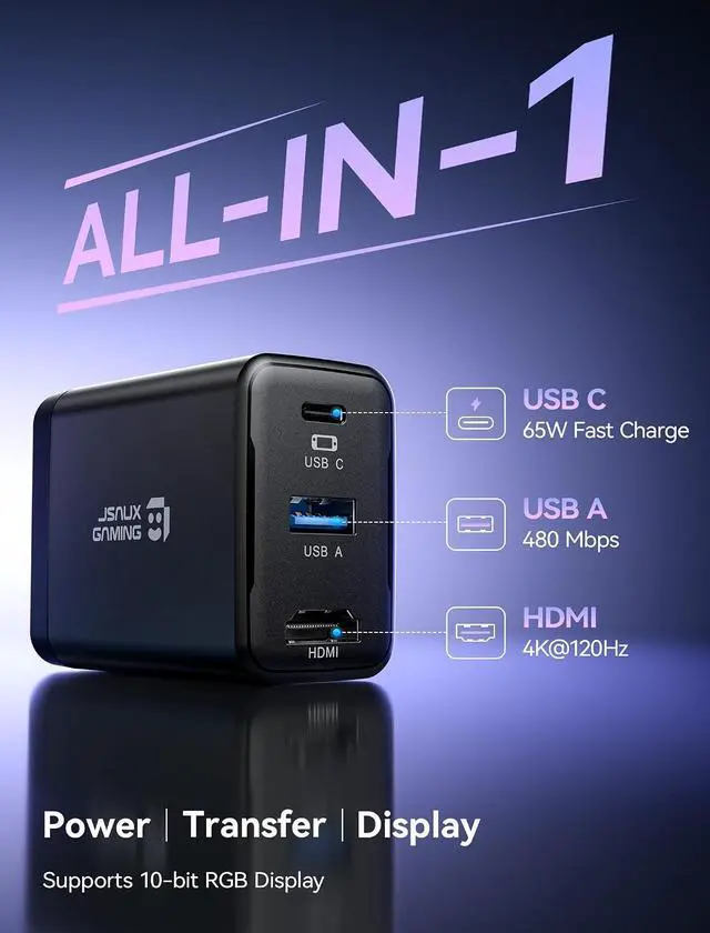 Alt view image 3 of 7 - 65W Switch Dock with 4K@120Hz HDMI, 65W PD Fast Charging, USB A Port, USB C TV Docking Station Compatible with Switch/Steam Deck/ROG Ally/Samsung/iPad/MacBook and More - OmniCentro Charger Dock